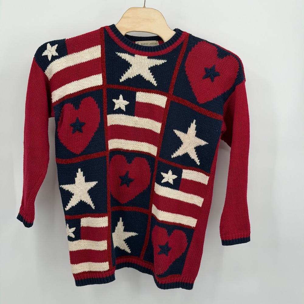 Marsh Landing Men's‎ Size L Texas Flag Knit Sweater Navy Red White Patriotic USA